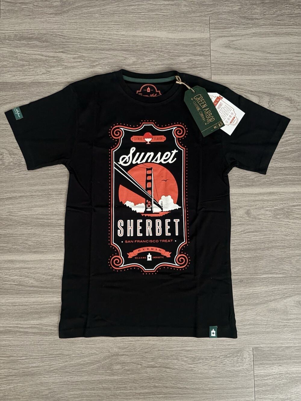 Green Arbor Sunset Sherbet Graphic Tee Women’s Black T-shirt Sz S New With Tags